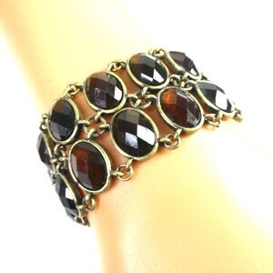 Lia Sophia Brown Oval Faceted Jeweled Rhinestone Faux Gem Multi Strand Bracelet